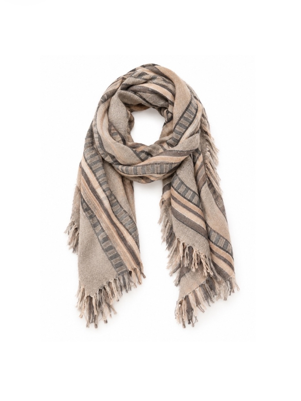 Aritzia Wilfred 100% Wool Striped Blanket Scarf - Taupe/ Grey/ Beige